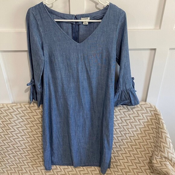 J.Crew Chambray Ruffle Tie Sleeve Dress - Picture 2 of 9